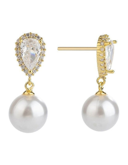 Pearl Drop Earrings GJEC056M in Gold