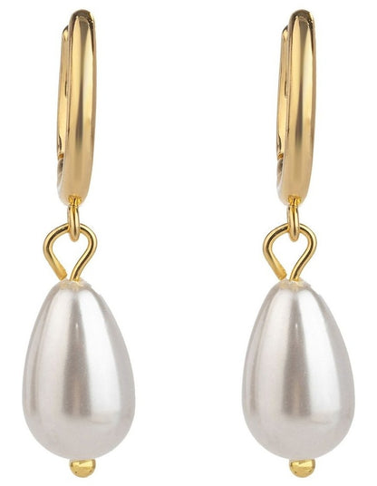 GJEC083M- Hoop And Pearl Earrings in Gold
