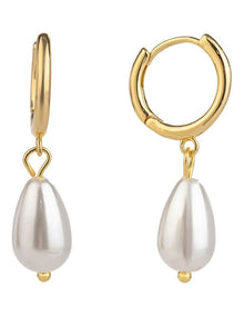 GJEC083M- Hoop And Pearl Earrings in Gold