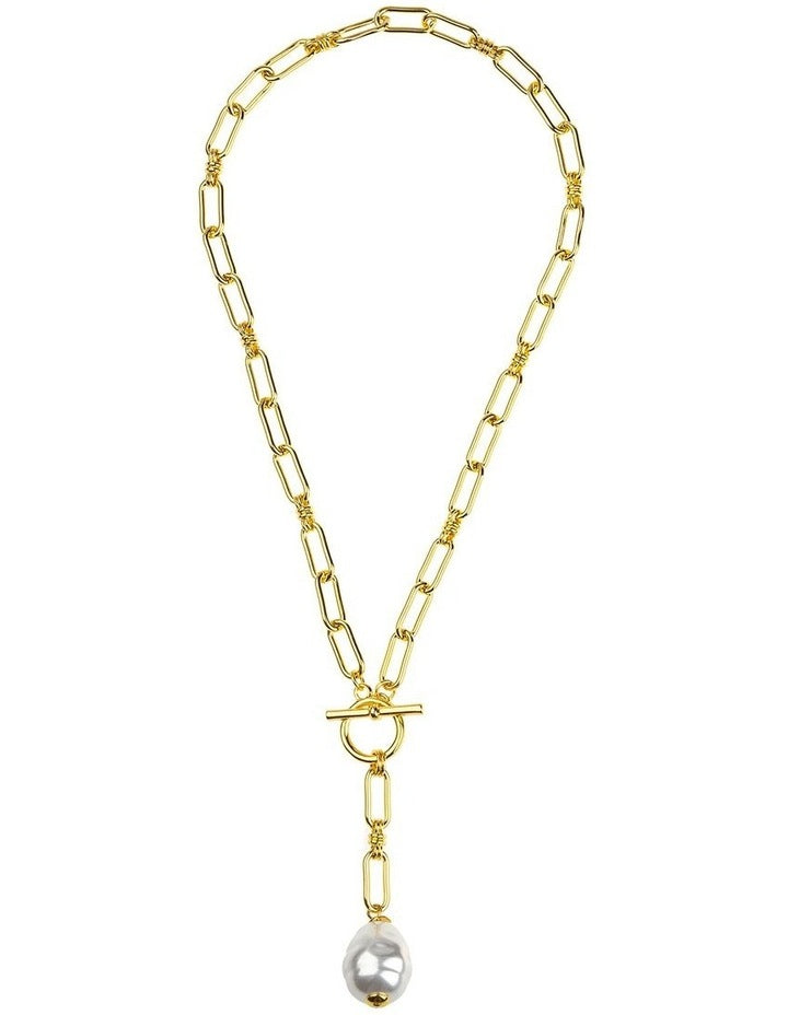 Pearl Fob Necklace GJNC001M in Gold