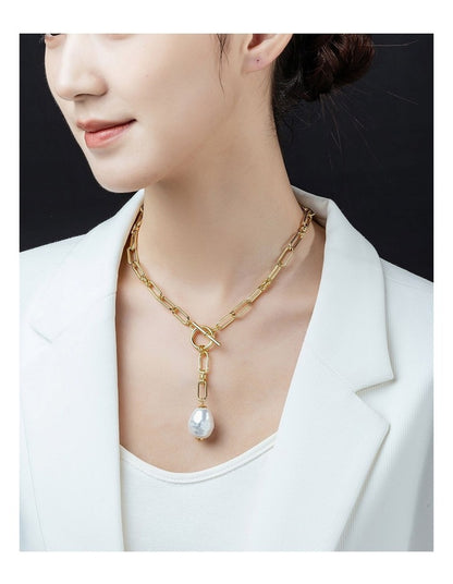 Pearl Fob Necklace GJNC001M in Gold