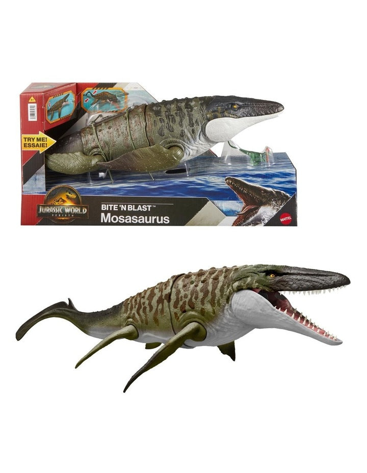 Rebirth Bite And Blast Mosasaurus Action Figure Mini Dilophosaurus