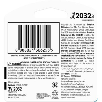 Energizer 2032 CR2032 Lithium Coin Battery 3 pack