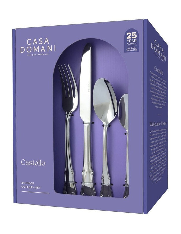 Castello Cutlery Set 24 Pieces Gift Boxed in Silver