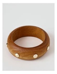 Mini Stud Wooden Bangle Bracelet in Light Brown