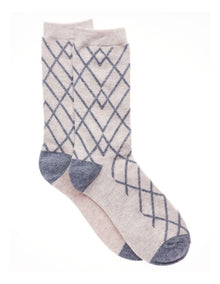 Wool Blend Geo Crew Socks 1 Pack in Stone Marle