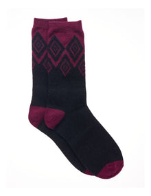 Wool Blend Geo Crew Socks 1 Pack in Black/Wine
