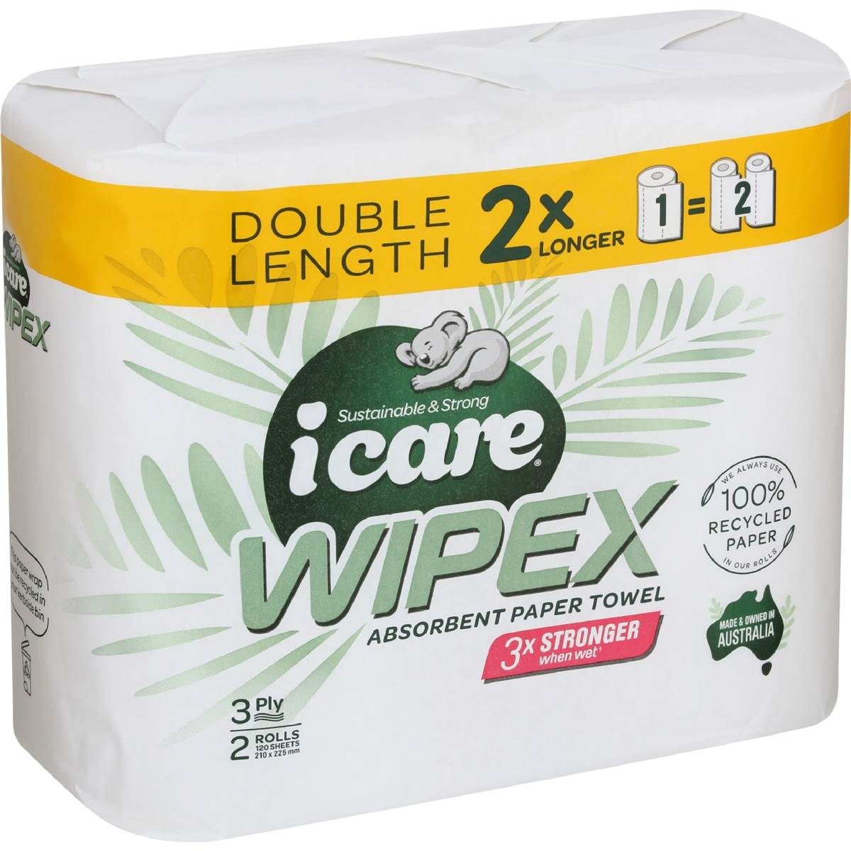 Icare Paper Towel Double Length 3 Ply 120 Sheets 2 Pack