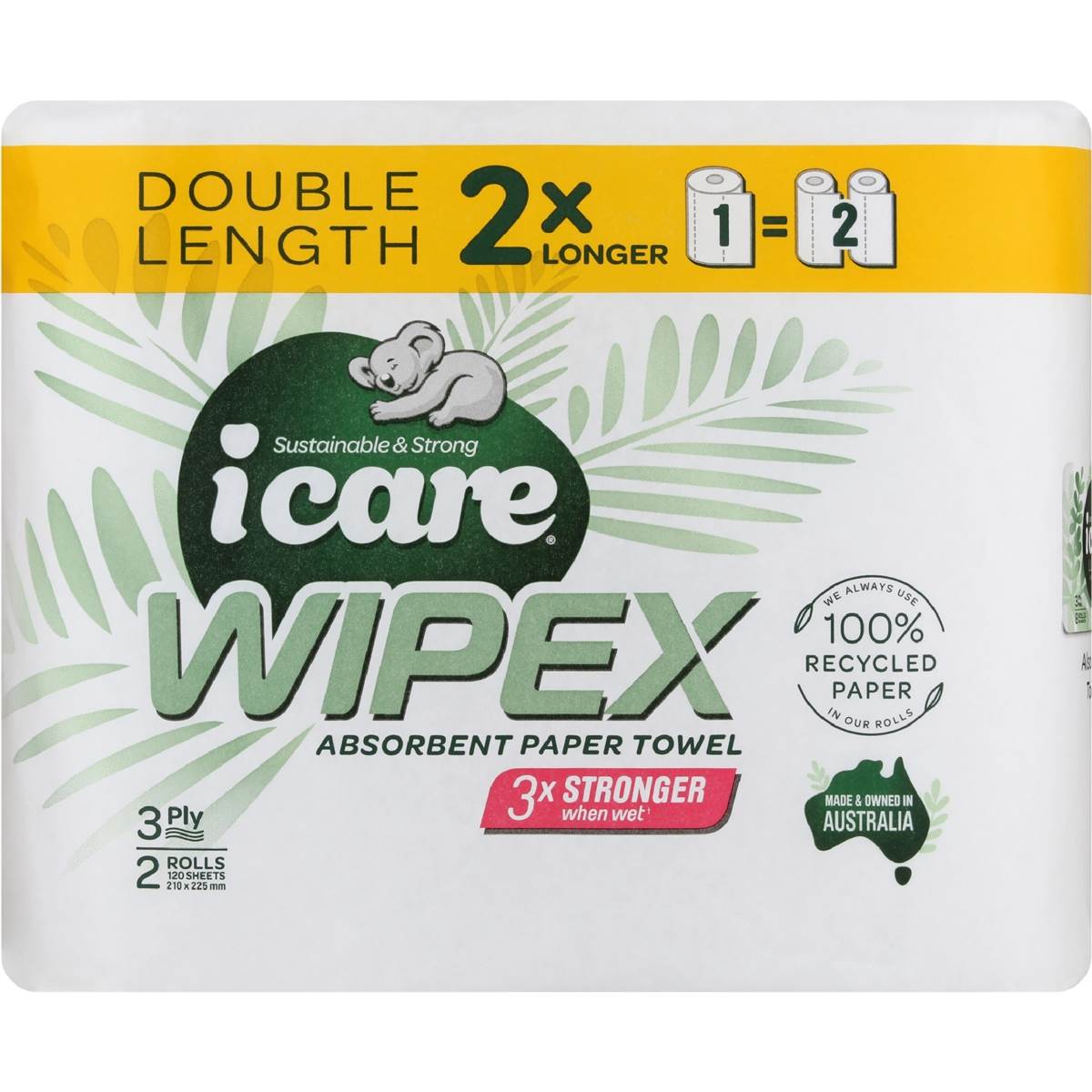 Icare Paper Towel Double Length 3 Ply 120 Sheets 2 Pack