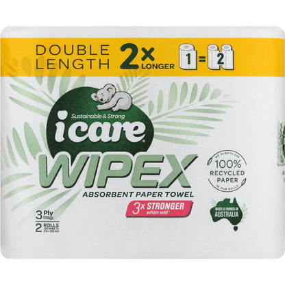 Icare Paper Towel Double Length 3 Ply 120 Sheets 2 Pack
