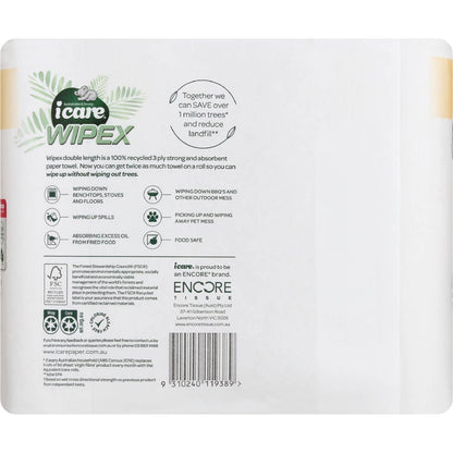 Icare Paper Towel Double Length 3 Ply 120 Sheets 2 Pack