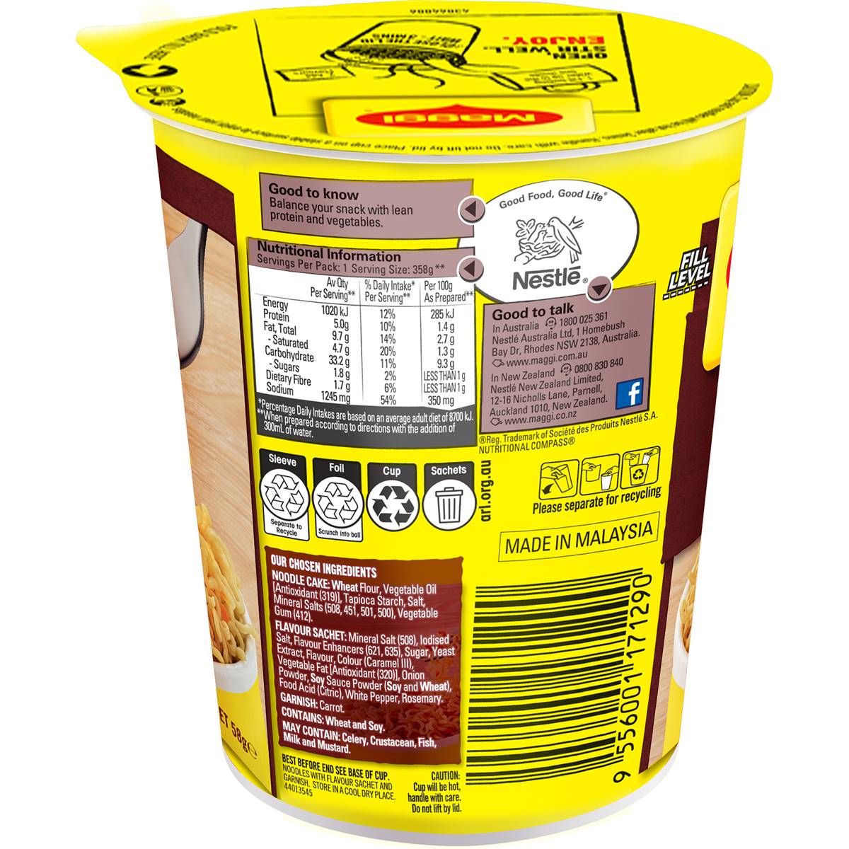 Maggi Beef Flavour Cup Instant Noodles 58g