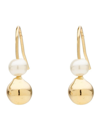 Mini Metal and Pearl Drop Earrings in Gold