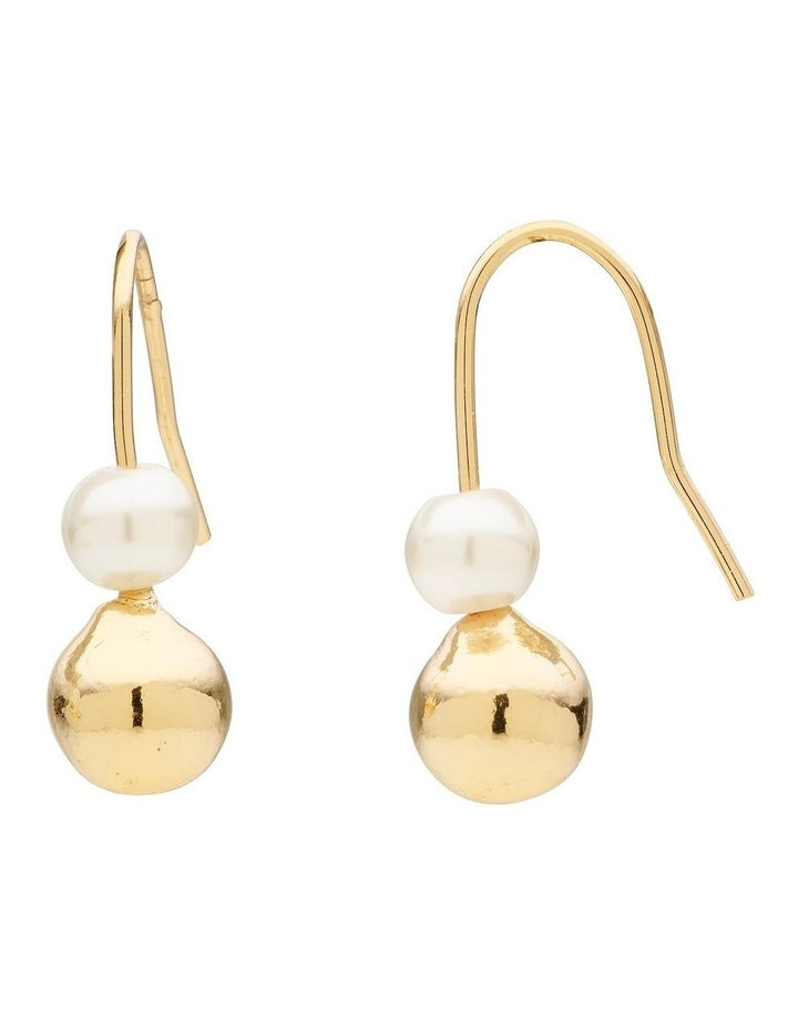 Mini Metal and Pearl Drop Earrings in Gold