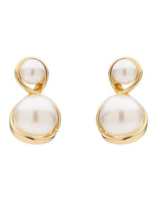 Curved Duo Pearl Drop Earrings in Pearl