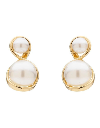 Curved Duo Pearl Drop Earrings in Pearl