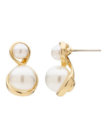 Curved Duo Pearl Drop Earrings in Pearl