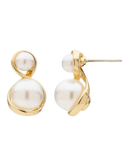Curved Duo Pearl Drop Earrings in Pearl