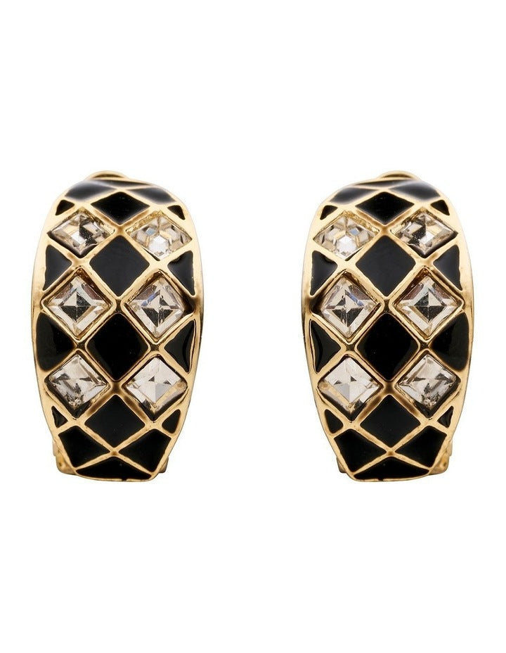 Statement Deco Clip Earrings in Black