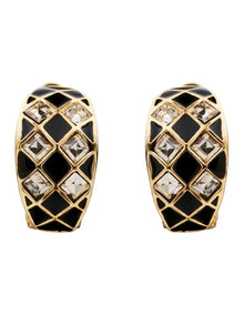 Statement Deco Clip Earrings in Black