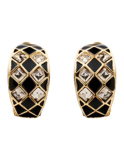 Statement Deco Clip Earrings in Black