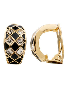 Statement Deco Clip Earrings in Black