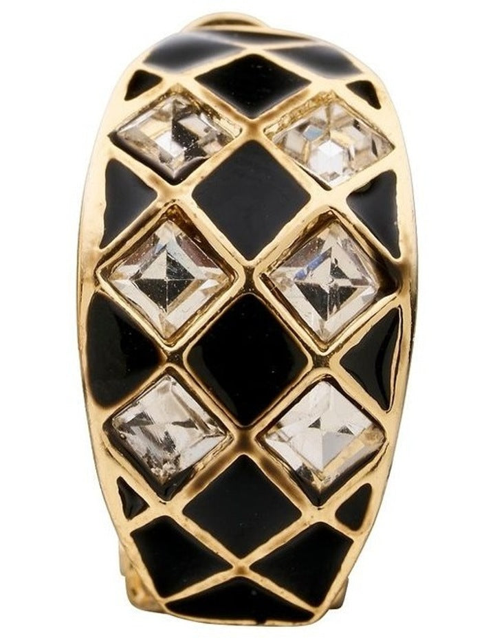 Statement Deco Clip Earrings in Black