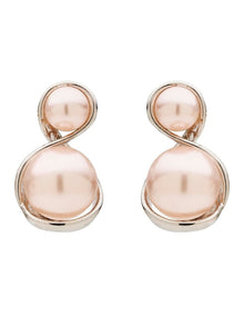 Curved Duo Pearl Drop Earrings in Pink