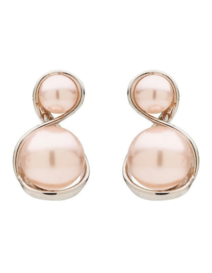 Curved Duo Pearl Drop Earrings in Pink