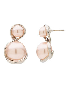 Curved Duo Pearl Drop Earrings in Pink