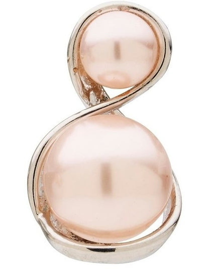 Curved Duo Pearl Drop Earrings in Pink
