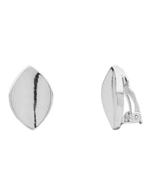 Satin Marquise Clip Earrings in Silver