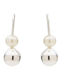 Mini Metal and Pearl Drop Earrings in Silver