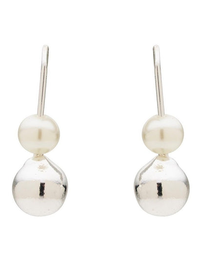 Mini Metal and Pearl Drop Earrings in Silver