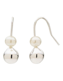 Mini Metal and Pearl Drop Earrings in Silver