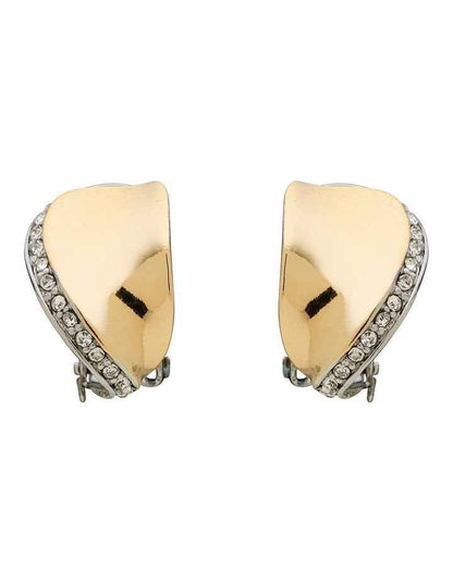Crystal Clip Earrings in Two Tone
