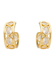 Bezel Crystal Hoop Earrings in Gold