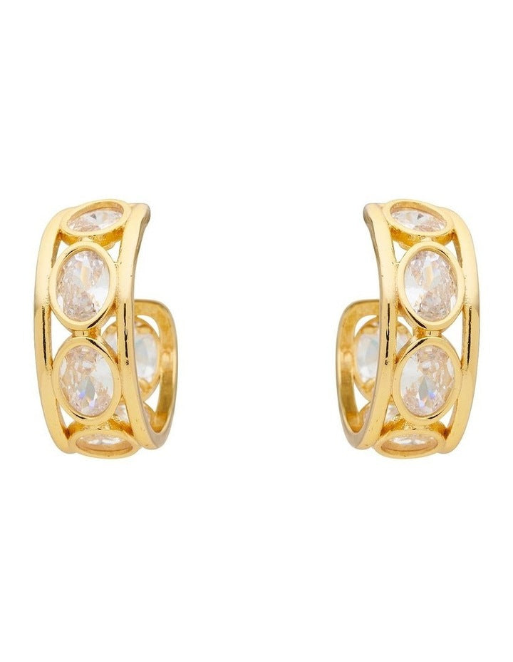 Bezel Crystal Hoop Earrings in Gold