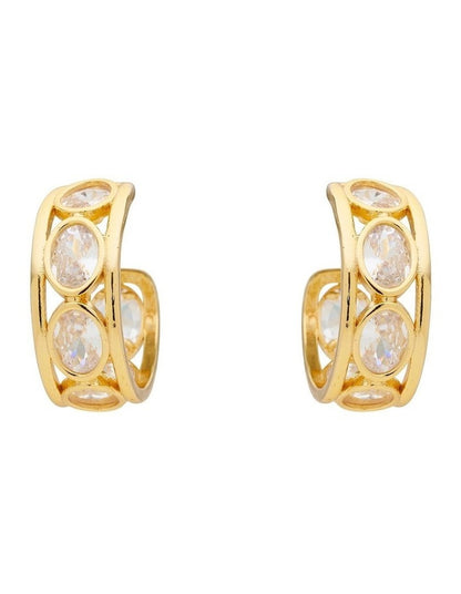 Bezel Crystal Hoop Earrings in Gold