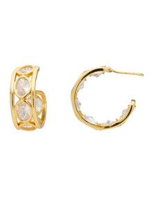 Bezel Crystal Hoop Earrings in Gold