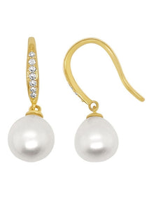 Brilliant Pearl Hook Earrings in White