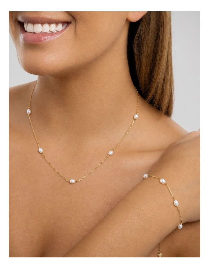 Dainty Pearl Chain Bracelet in Gold