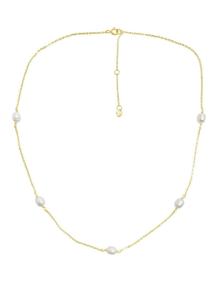 Dainty Pearl Chain Necklace in Gold