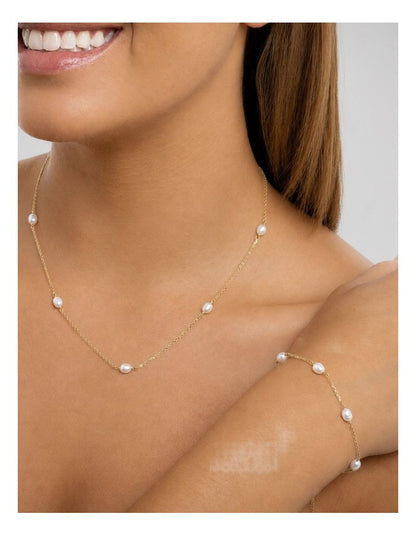 Dainty Pearl Chain Necklace in Gold