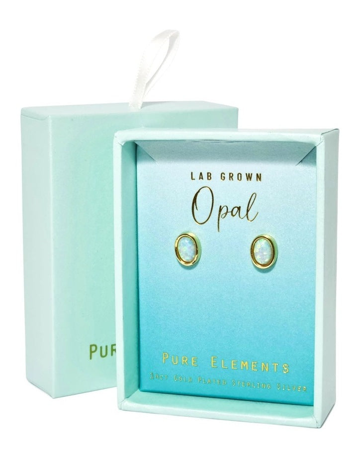 Lab Oval Studs in Opal Gold