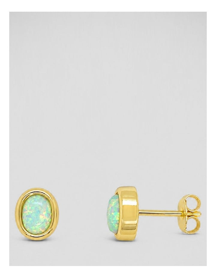 Lab Oval Studs in Opal Gold