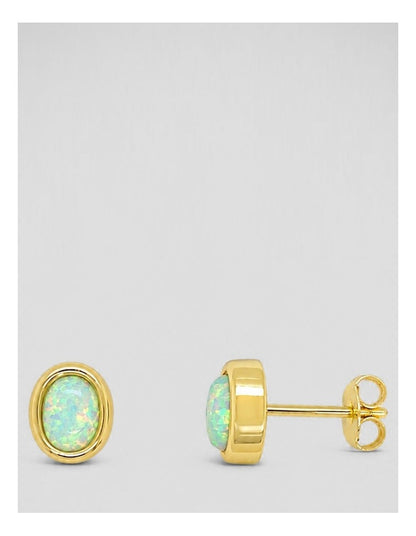 Lab Oval Studs in Opal Gold