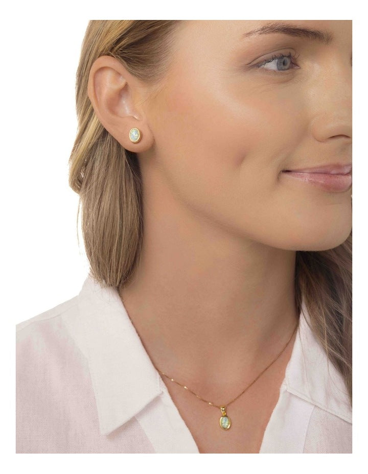 Lab Oval Studs in Opal Gold