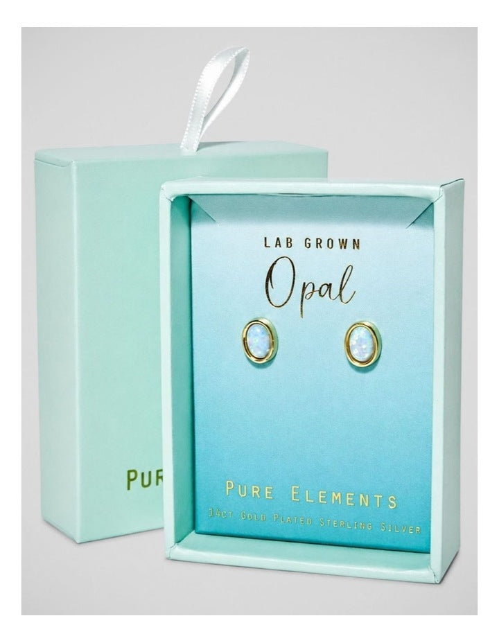 Lab Oval Studs in Opal Gold