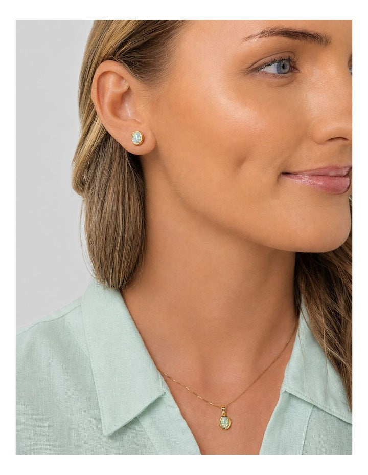 Lab Oval Studs in Opal Gold